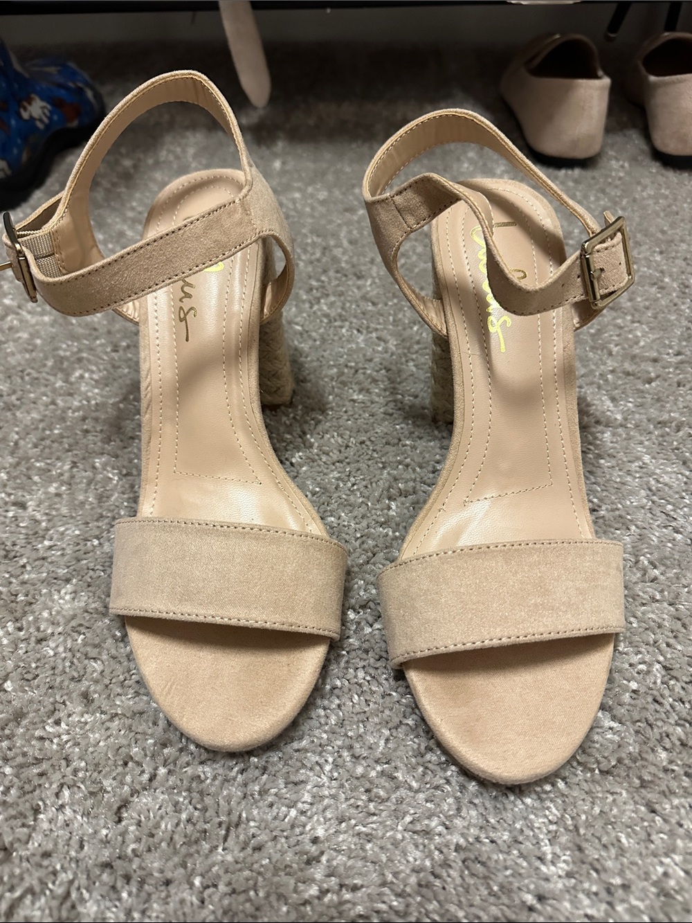 Lulu's Beige Suede Espadrille-Wrapped Block Heel Sandals - Picture 2 of 13